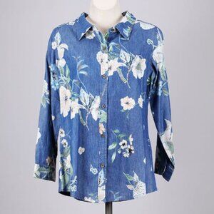 Floral Print Denim Button Down Top